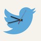 An illustration of a Twitter bird with the hands of a clock superimposed