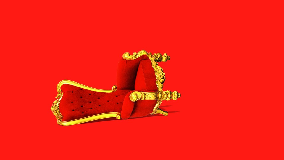 Graphic illustration of a red-and-gold throne that's been knocked over