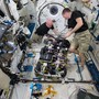 Astronauts work in the International Space Station.