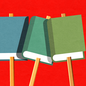 an illustration of books on sticks like picket signs