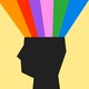 An information rainbow flows out of the silhouette of a head.