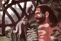 An illustration of a human and a primate