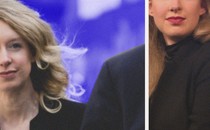 Collage of two photos of Elizabeth Holmes