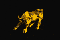 A photo illustration of the Wall Street bull disappearing in a white cloud