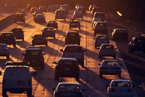 People drive on Highway 134 (Ventura Freeway) at the end of the evening rush hour in Glendale, California.