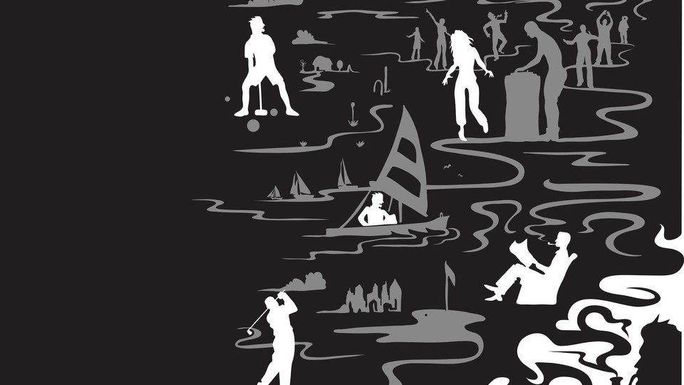 Illustrated silhouettes of people doing activities.