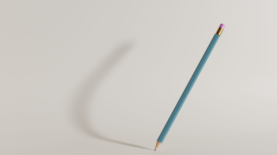 light blue pencil with a curved shadow against a neutral background