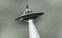 An illustration of the classic image of the UFO, as a flying saucer
