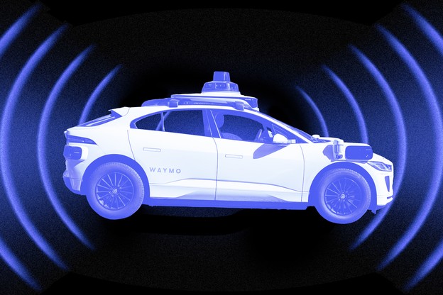 Photo-illustration of a Waymo car