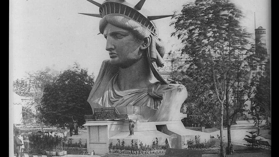 The head of the Statue of Liberty on view in Paris in 1878