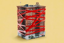 Illustration of a building wrapped in red tape