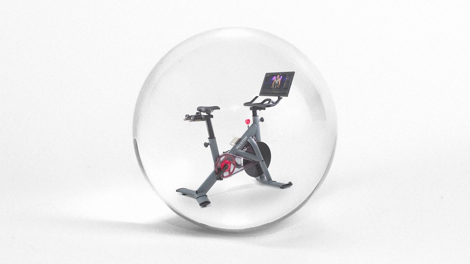 An image of a peloton bike in a bubble.