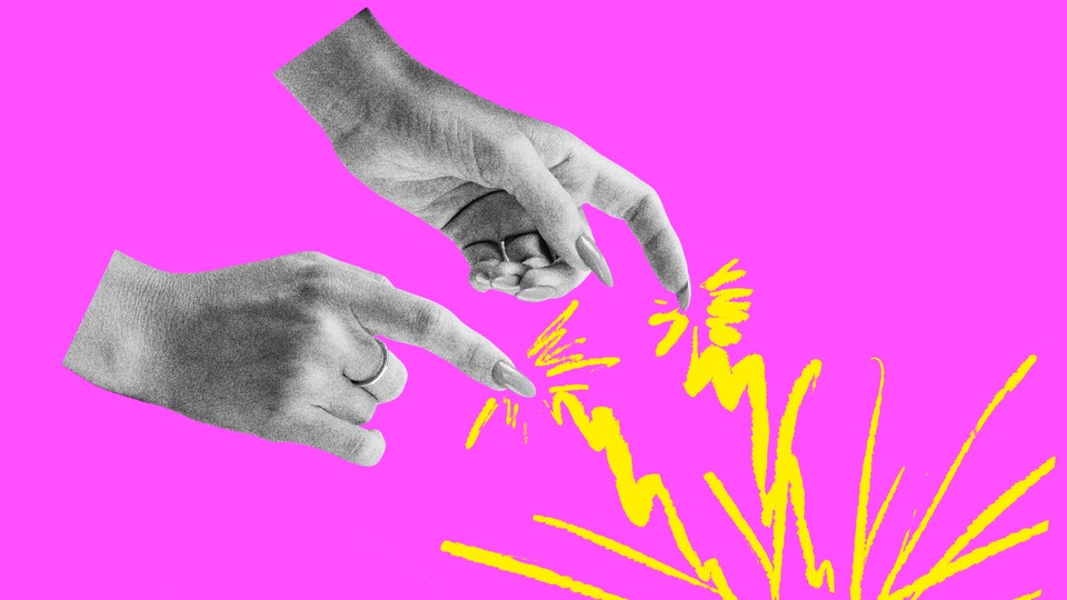 women hands with lightning bolts