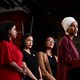 From right: Representatives Ilhan Omar, Rashida Tlaib, Alexandria Ocasio-Cortez, and Ayana Pressley speak at a press conference.