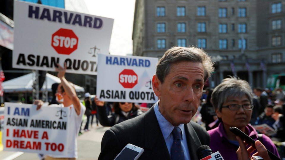 Anti-affirmative-action activist Edward Blum, the founder of Students for Fair Admissions, speaks to reporters at the "Rally for the American Dream—Equal Education Rights for All."
