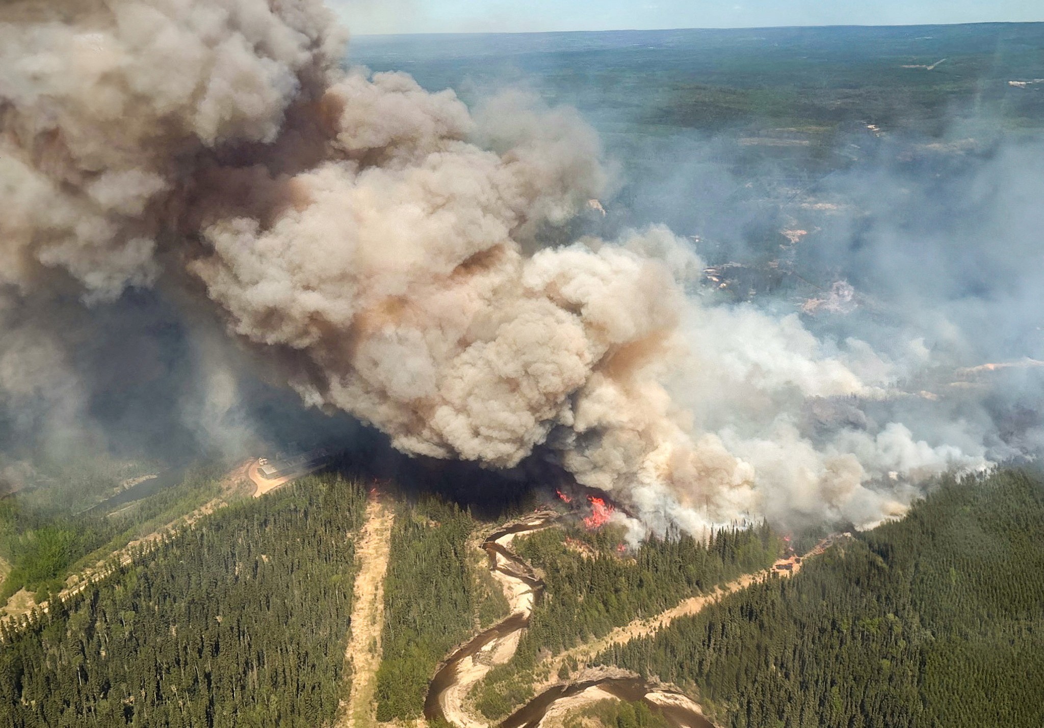 Aerial view of burning wildfires