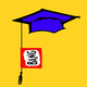 Illustration of a graduation cap with a "bang" sign attached to the tassel