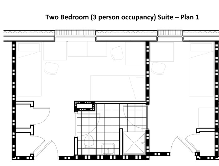 A floor plan of a Patton Hall suite 