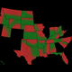 A map of the U.S. is shown with red states and their relationship to green energy sources