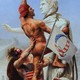 Illustration of Joseph-Noël Sylvestre painting of the sack of Rome with Trump and Q paraphernalia
