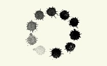 A circle of coronavirus particles in different shades of gray