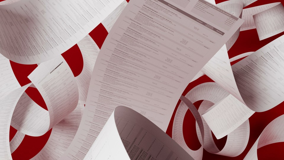 An image of medical bills swirling around each other.