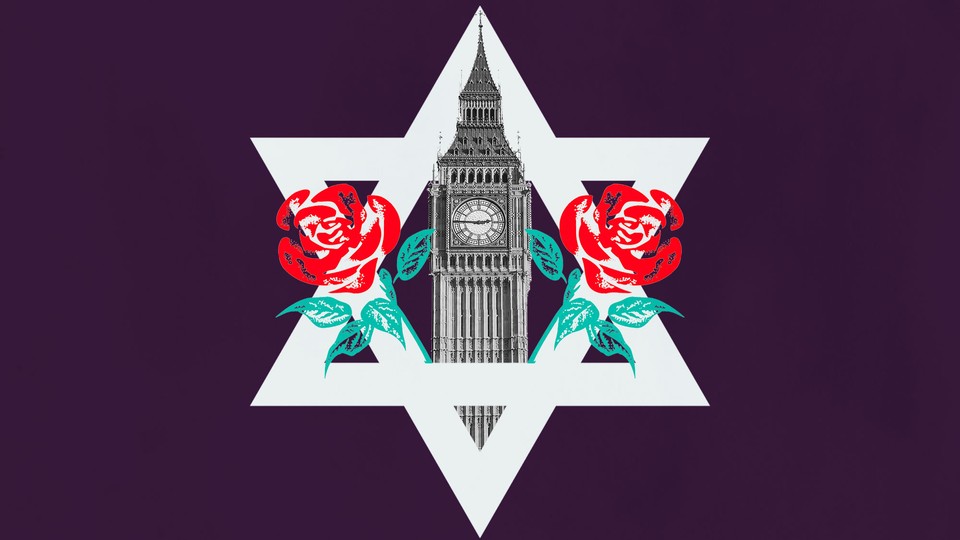 A combination of the Star of David, the Big Ben clock tower at Britain's Houses of Parliament, and the rose symbol of the British Labour Party.