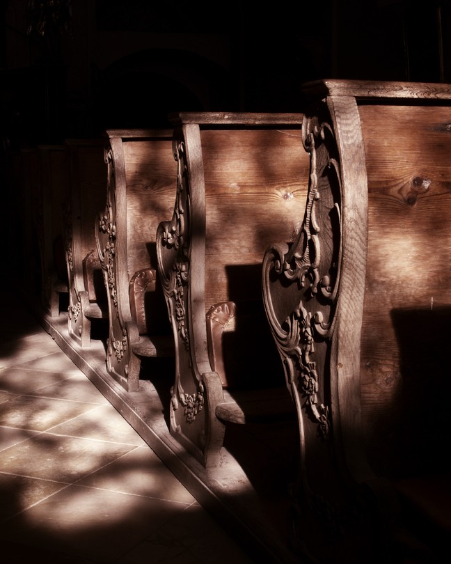 pews in a dark church