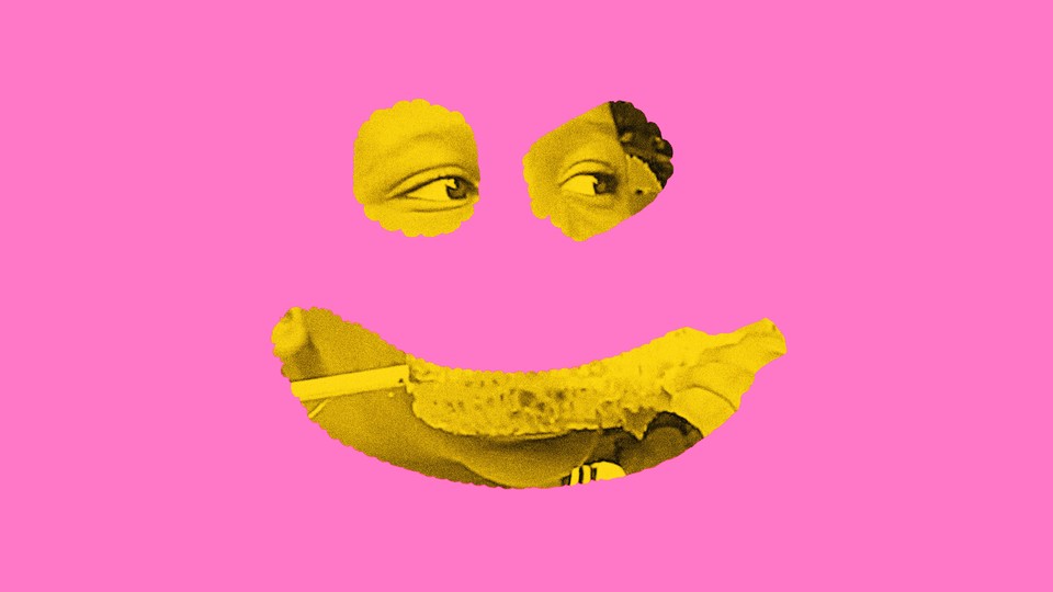 Corn Kid, the viral internet star, placed under an illustration of a smiley face