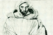 A black and white illustration for the Albert Camus short story "The Guest," after a drawing by Delacroix