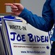 A photo of a sign that reads: "Write-in Joe Biden"