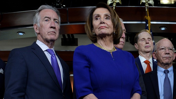 House Speaker Nancy Pelosi, House Ways and Means Committee Chairman Richard Neal, and other Democratic lawmakers address a Capitol Hill news conference on May 22.