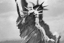 A blurred image of the Statue of Liberty