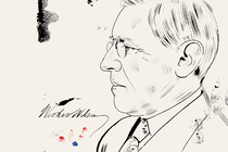 An inked illustration of President Woodrow Wilson in profile.