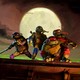 An animated rendition of the Teenage Mutant Ninja Turtles backlit by the moon