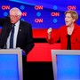 Bernie Sanders and Elizabeth Warren at Tuesday's Democratic debate