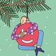 A sad man dangles from a Christmas ornament.