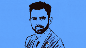 Sketch of Eylon Levy against blue background