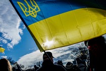 Pro-Ukrainian demonstrators wave flags in Washington, D.C.