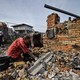 The remains of a house in the Kyiv region of Ukraine.