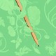 Graphic illustration of a brown pencil against a leafy green background.