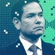 A photo of Marco Rubio superimposed over an illustration of somebody speaking on the phone