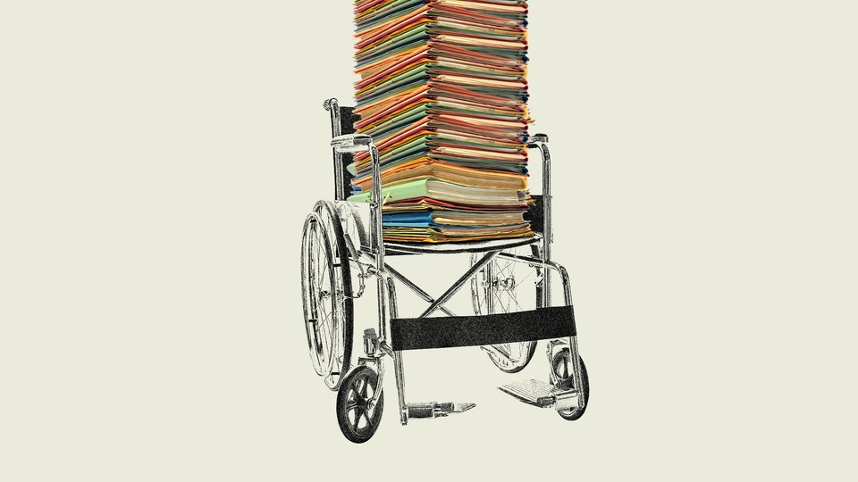 a pile of folders in wheelcahir