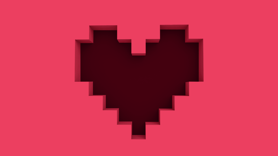 A reddish pink illustration of a digitized heart