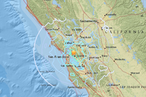 A map of California showing the epicenter of an earthquake in Oakland