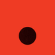 A large printed period on a red background color.