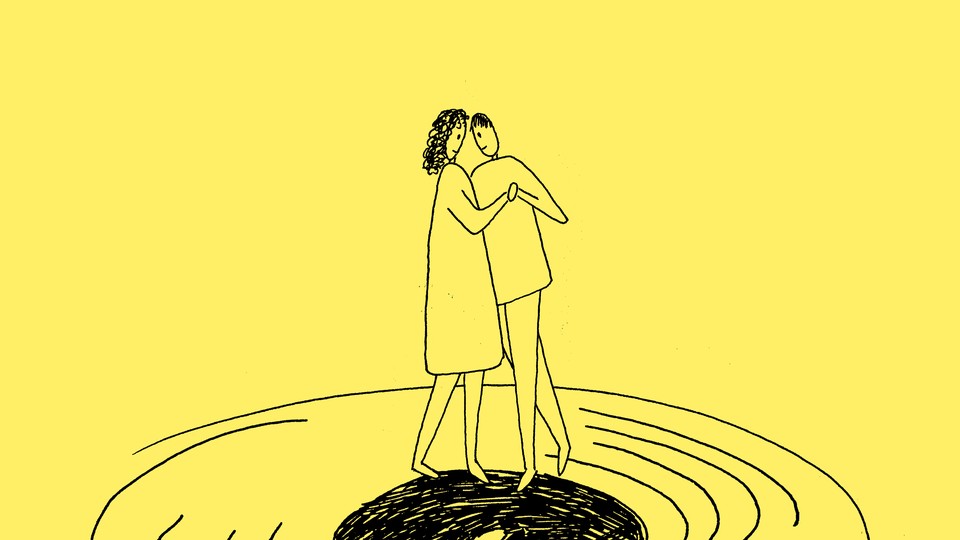 illustration of two people dancing on LP record with yellow background
