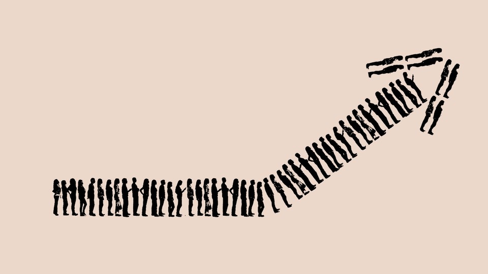 Illustration of a rising line composed of people