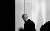 President Joe Biden departs after speaking about COVID-19 at the White House complex on August 23