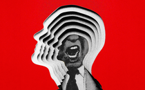 An illustration of a silhouette of a man with a screaming mouth at the center of his head